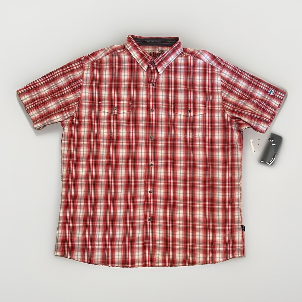 Kuhl Shirt Mens Large Red Plaid Brisk Quick Dry Short Sleeve Outdoor Hiking